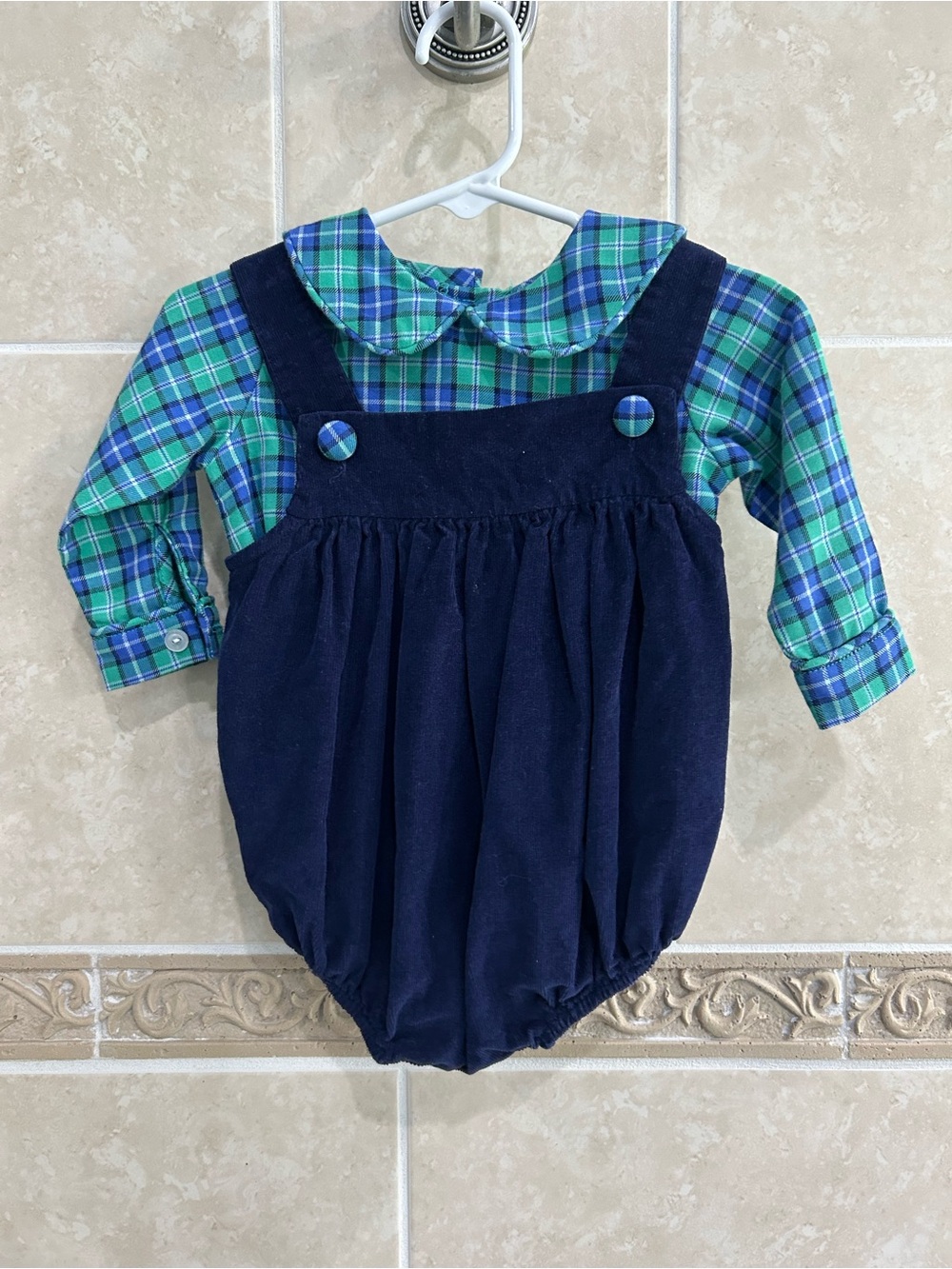 Three Sisters Navy Corduroy and Plaid Bubble Set